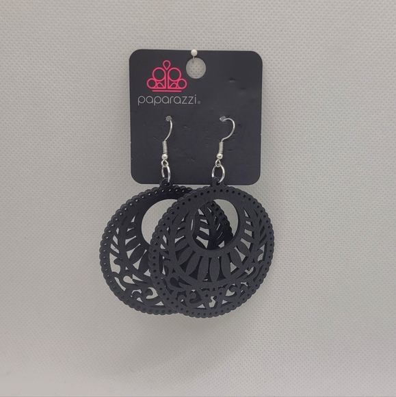 Dark Brown Large Dangle Drop Wood Earrings Paparazzi - Picture 6 of 6